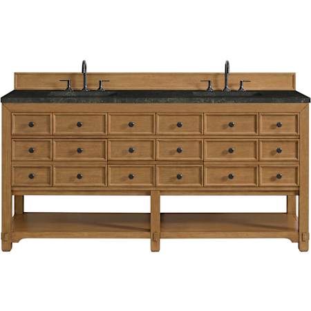 James Martin Vanities Malibu 72" Free Standing Double Basin Poplar Wood Vanity Set with Solid Surface Top and Rectangular Sinks Amber Birch