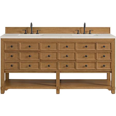James Martin Vanities Malibu 72" Free Standing Double Basin Poplar Wood Vanity Set with Stone Composite Top and Rectangular Sinks Amber Birch