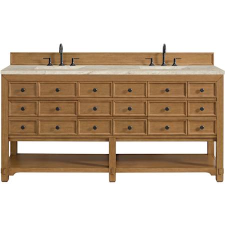 James Martin Vanities Malibu 72" Free Standing Double Basin Poplar Wood Vanity Set with Solid Surface Top and Rectangular Sinks Amber Birch