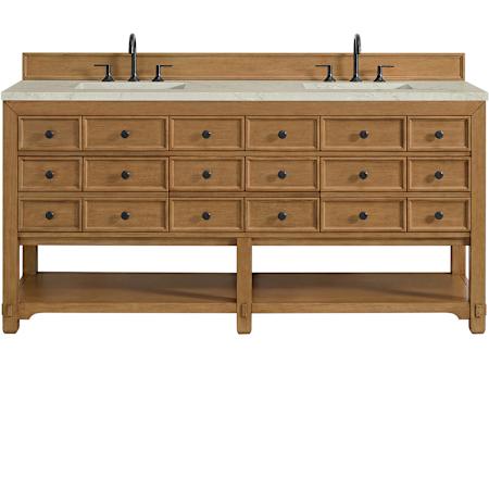 James Martin Vanities Malibu 72" Free Standing Double Basin Birch Wood Vanity Set with Stone Composite Top and Rectangular Sinks Amber Birch