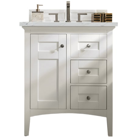 James Martin Vanities Palisades 30" Free Standing Single Basin Hardwood Vanity Set with 3 cm Ethereal Noctis Quartz Vanity Top and Rectangular Sink Bright White