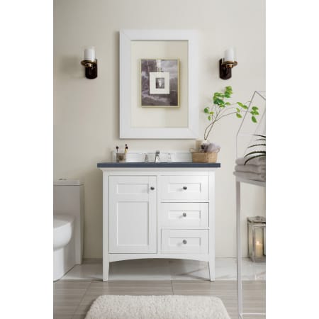 James Martin Vanities Palisades 36" Free Standing Single Basin Vanity Set with USB/Electrical Outlet, Wood Cabinet, and Charcoal Soapstone Quartz Vanity Top Bright White