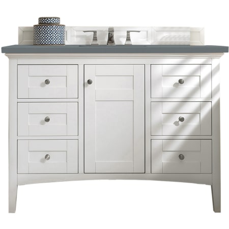 James Martin Vanities Palisades 48" Free Standing Single Basin Hardwood Vanity Set with 3 cm Cala Blue Quartz Vanity Top, Rectangular Sink, USB Port and Electrical Outlet Bright White