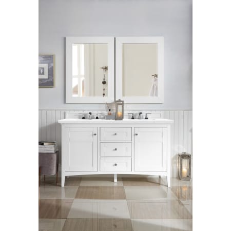 James Martin Vanities Palisades 48" Free Standing Single Basin Vanity Set with Wood Cabinet, 3cm Quartz Vanity Top, USB Port and Electrical Outlet Bright White