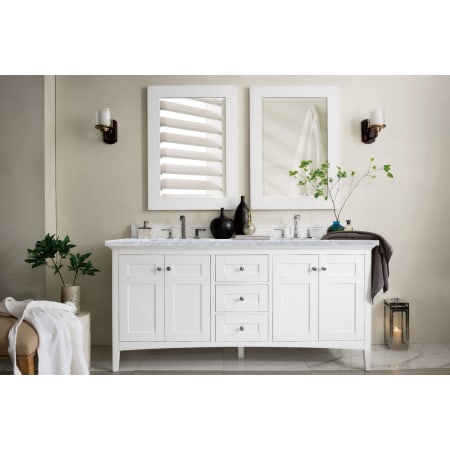 James Martin Vanities Palisades 72" Free Standing Double Vanity Set with Wood Cabinet and Carrara Marble Vanity Top Bright White
