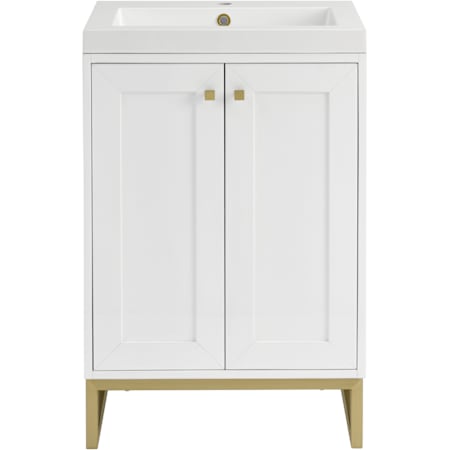 James Martin Vanities Chianti 24" Free Standing Single Basin Vanity Set with Stone Composite Top and Rectangular Sink Glossy White