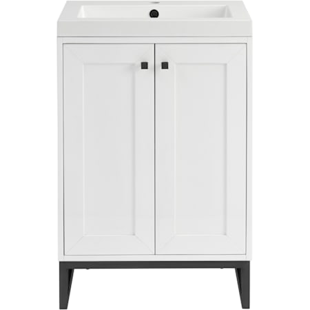 James Martin Vanities Chianti 24" Free Standing Single Basin Vanity Set with Stone Composite Top and Rectangular Sink Glossy White