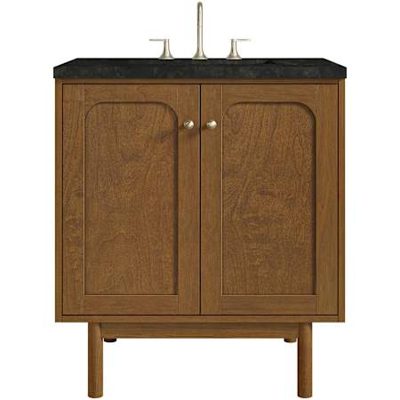 James Martin Vanities Laurent 30" Wall Mounted or Free Standing Single Basin Ash Wood Vanity Set with Solid Surface Top, Rectangular Sink, USB Port(s), and Electrical Outlet(s) Honey Oak