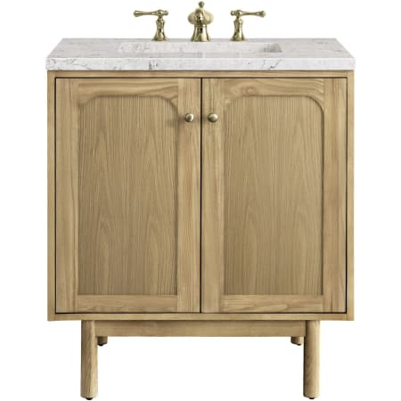 James Martin Vanities Laurent 30" Free Standing or Wall Mounted Single Basin Wood Vanity Set with 3cm Pearl Jasmine Quartz Vanity Top and Rectangular Sink Light Natural Oak