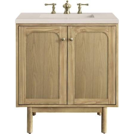James Martin Vanities Laurent 30" Free Standing or Wall Mounted Single Basin Wood Vanity Set with 3cm Eternal Marfil Quartz Vanity Top and Rectangular Sink Light Natural Oak