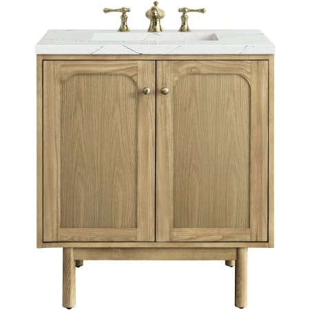 James Martin Vanities Laurent 30" Free Standing or Wall Mounted Single Basin Wood Vanity Set with 3cm Ethereal Noctis Quartz Vanity Top and Rectangular Sink Light Natural Oak