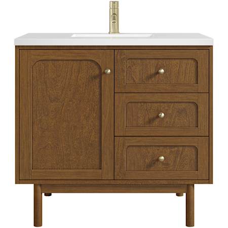 James Martin Vanities Laurent 36" Single Basin Poplar Wood Vanity Set with Stone Composite Top, Rectangular Sink, USB Port(s), and Electrical Outlet(s) Honey Oak