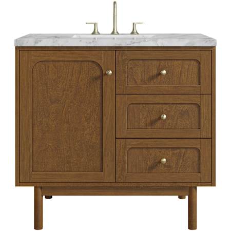 James Martin Vanities Laurent 36" Single Basin Poplar Wood Vanity Set with Marble Top, Rectangular Sink, USB Port(s), and Electrical Outlet(s) Honey Oak