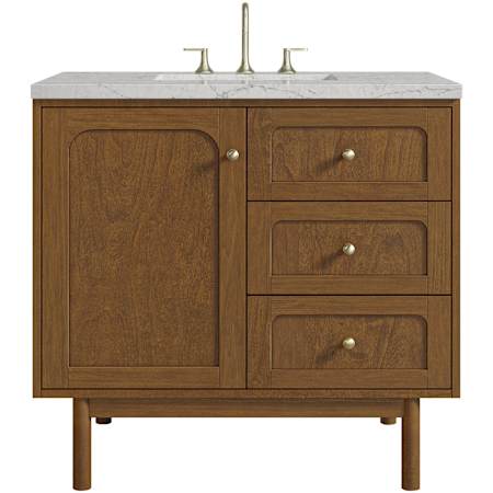 James Martin Vanities Laurent 36" Single Basin Poplar Wood Vanity Set with Stone Composite Top, Rectangular Sink, USB Port(s), and Electrical Outlet(s) Honey Oak