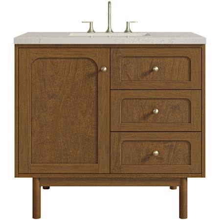 James Martin Vanities Laurent 36" Wall Mounted or Free Standing Single Basin Ash Wood Vanity Set with Stone Composite Top, Rectangular Sink, USB Port(s), and Electrical Outlet(s) Honey Oak