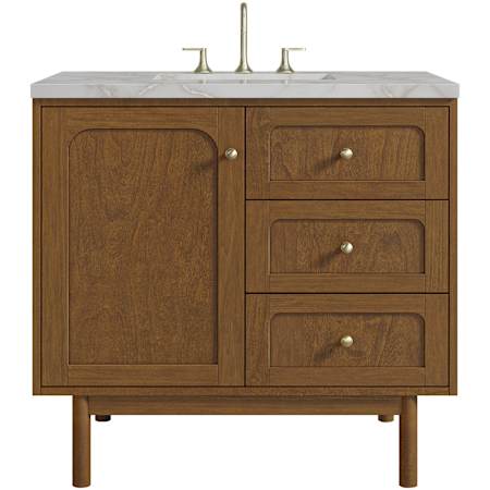James Martin Vanities Laurent 36" Single Basin Poplar Wood Vanity Set with Stone Composite Top, Rectangular Sink, USB Port(s), and Electrical Outlet(s) Honey Oak