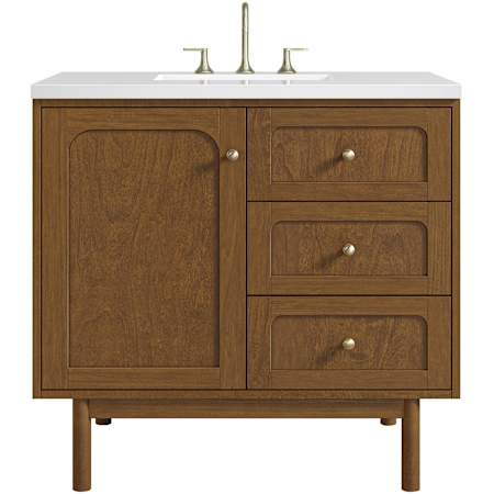 James Martin Vanities Laurent 36" Single Basin Poplar Wood Vanity Set with Stone Composite Top, Rectangular Sink, USB Port(s), and Electrical Outlet(s) Honey Oak