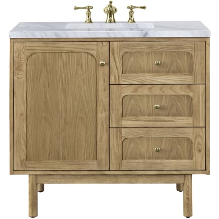 James Martin Vanities Laurent 36" Free Standing or Wall Mounted Single Basin Wood Vanity Set with 3cm Carrara White Natural Stone Vanity Top and Rectangular Sink Light Natural Oak