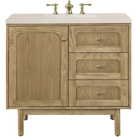 James Martin Vanities Laurent 36" Free Standing or Wall Mounted Single Basin Wood Vanity Set with 3cm Eternal Marfil Quartz Vanity Top and Rectangular Sink Light Natural Oak