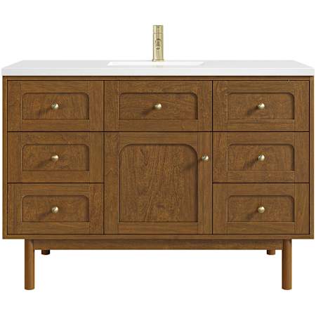 James Martin Vanities Laurent 48" Single Basin Poplar Wood Vanity Set with Stone Composite Top, Rectangular Sink, USB Port(s), and Electrical Outlet(s) Honey Oak