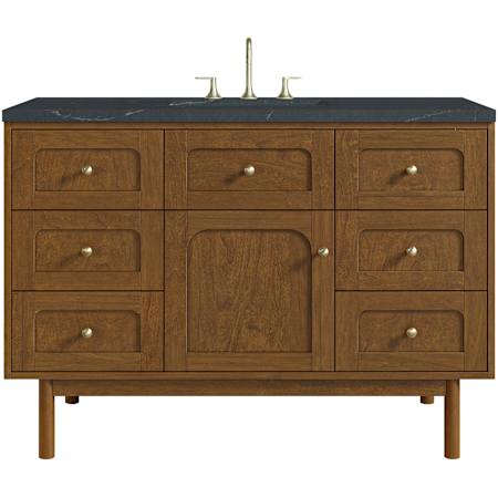 James Martin Vanities Laurent 48" Single Basin Poplar Wood Vanity Set with Stone Composite Top, Rectangular Sink, USB Port(s), and Electrical Outlet(s) Honey Oak