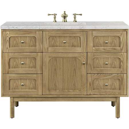 James Martin Vanities Laurent 48" Wall Mounted or Free Standing Single Basin Ash Wood Vanity Set with Eternal Jasmine Pearl Stone Composite Top, Rectangular SinkFreePower Light Natural Oak