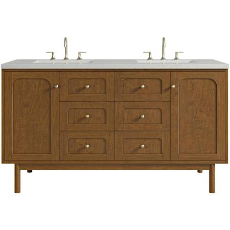 James Martin Vanities Laurent 60" Double Basin Poplar Wood Vanity Set with Stone Composite Top, Rectangular Sinks, USB Port(s), and Electrical Outlet(s) Honey Oak