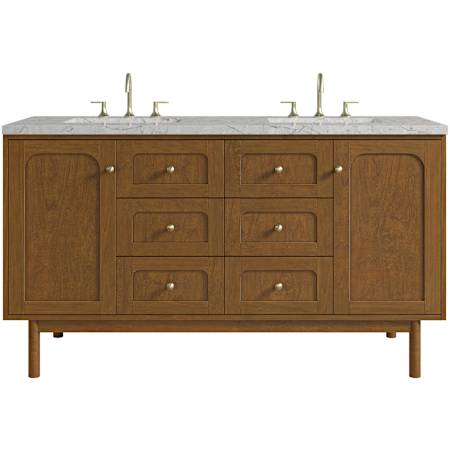 James Martin Vanities Laurent 60" Double Basin Poplar Wood Vanity Set with Stone Composite Top, Rectangular Sinks, USB Port(s), and Electrical Outlet(s) Honey Oak