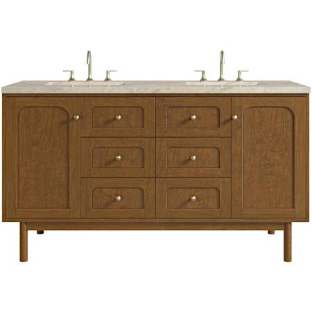 James Martin Vanities Laurent 60" Double Basin Poplar Wood Vanity Set with Solid Surface Top, Rectangular Sinks, USB Port(s), Electrical Outlet(s), and FreePower Wireless Charging Device Honey Oak