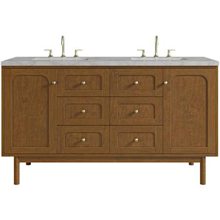 James Martin Vanities Laurent 60" Double Basin Poplar Wood Vanity Set with Stone Composite Top, Rectangular Sinks, USB Port(s), and Electrical Outlet(s) Honey Oak