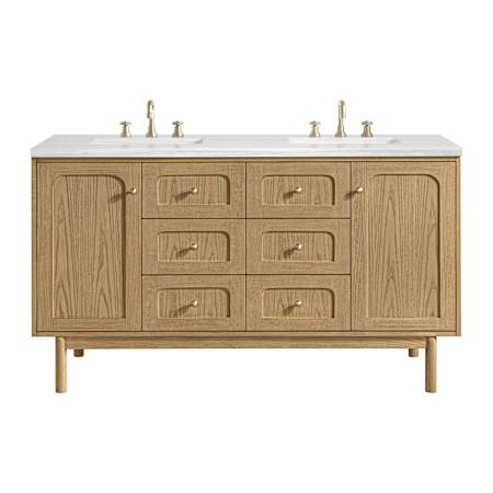 James Martin Vanities Laurent 60" Free Standing Double Basin Poplar Wood Vanity Set with Solid Surface Top and Rectangular Sinks Light Natural Oak