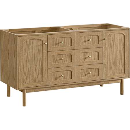 James Martin Vanities Laurent 60" Wall Mounted or Free Standing Double Basin Ash Wood Vanity Cabinet Only with USB Port and Electrical Outlet Light Natural Oak
