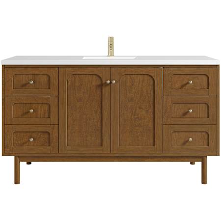 James Martin Vanities Laurent 60" Single Basin Poplar Wood Vanity Set with Stone Composite Top, Rectangular Sink, USB Port(s), and Electrical Outlet(s) Honey Oak