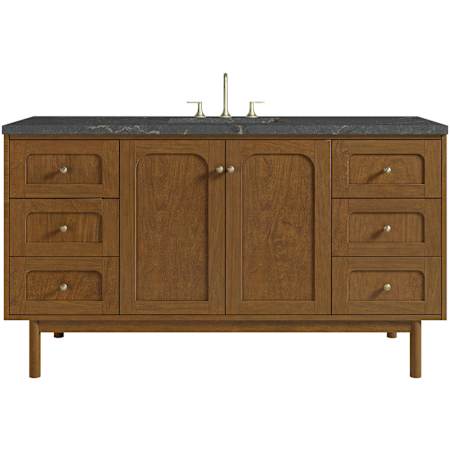 James Martin Vanities Laurent 60" Single Basin Poplar Wood Vanity Set with Stone Composite Top, Rectangular Sink, USB Port(s), and Electrical Outlet(s) Honey Oak