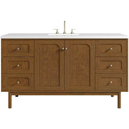 James Martin Vanities Laurent 60" Single Basin Poplar Wood Vanity Set with Stone Composite Top, Rectangular Sink, USB Port(s), and Electrical Outlet(s) Honey Oak