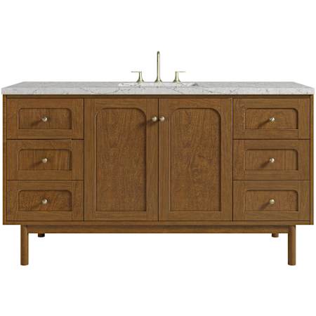 James Martin Vanities Laurent 60" Single Basin Poplar Wood Vanity Set with Stone Composite Top, Rectangular Sink, USB Port(s), and Electrical Outlet(s) Honey Oak