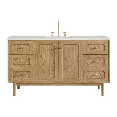James Martin Vanities Laurent 60" Free Standing Single Basin Poplar Wood Vanity Set with Quartz Top and Rectangular Sink Light Natural Oak