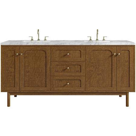 James Martin Vanities Laurent 72" Double Basin Poplar Wood Vanity Set with Marble Top, Rectangular Sinks, USB Port(s), and Electrical Outlet(s) Honey Oak