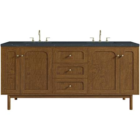 James Martin Vanities Laurent 72" Double Basin Poplar Wood Vanity Set with Stone Composite Top, Rectangular Sinks, USB Port(s), and Electrical Outlet(s) Honey Oak