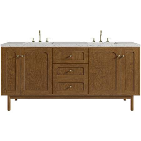 James Martin Vanities Laurent 72" Double Basin Poplar Wood Vanity Set with Stone Composite Top, Rectangular Sinks, USB Port(s), and Electrical Outlet(s) Honey Oak