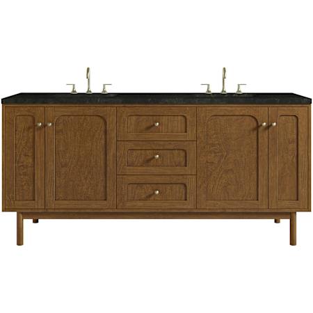 James Martin Vanities Laurent 72" Wall Mounted or Free Standing Double Basin Ash Wood Vanity Set with Solid Surface Top, Rectangular Sinks, USB Port(s), and Electrical Outlet(s) Honey Oak