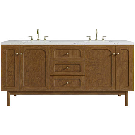 James Martin Vanities Laurent 72" Double Basin Poplar Wood Vanity Set with Stone Composite Top, Rectangular Sinks, USB Port(s), and Electrical Outlet(s) Honey Oak