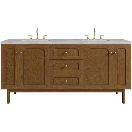 James Martin Vanities Laurent 72" Double Basin Poplar Wood Vanity Set with Stone Composite Top, Rectangular Sinks, USB Port(s), and Electrical Outlet(s) Honey Oak