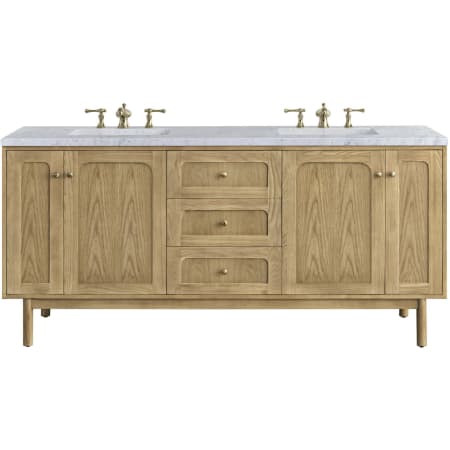 James Martin Vanities Laurent 72" Free Standing or Wall Mounted Double Basin Wood Vanity Set with 3cm Carrara White Natural Stone Vanity Top and Rectangular Sinks Light Natural Oak