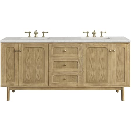 James Martin Vanities Laurent 72" Free Standing or Wall Mounted Double Basin Wood Vanity Set with 3cm Pearl Jasmine Quartz Vanity Top and Rectangular Sinks Light Natural Oak
