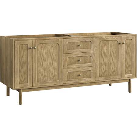 James Martin Vanities Laurent 72" Wall Mounted or Free Standing Double Basin Ash Wood Vanity Cabinet Only with USB Port and Electrical Outlet Light Natural Oak