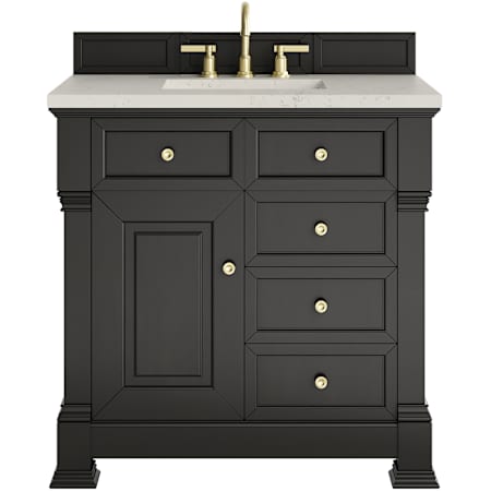 James Martin Vanities Brookfield 36" Free Standing Single Basin Poplar Wood Vanity Set with Stone Composite Top and Rectangular Sink Black Onyx