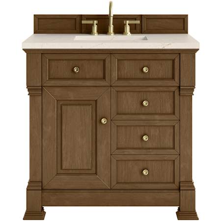 James Martin Vanities Brookfield 36" Free Standing Single Basin Vanity Set with Quartz Top and Rectangular Sink Honey Oak