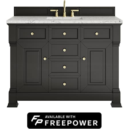 James Martin Vanities Brookfield 48" Free Standing Single Basin Poplar Wood Vanity Set with Eternal Jasmine Pearl Silestone Top, Rectangular Sink, and Matching Mirror Black Onyx
