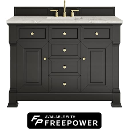 James Martin Vanities Brookfield 48" Free Standing Single Basin Poplar Wood Vanity Set with Victorian Silver Silestone Top, Rectangular Sink, and Matching Mirror Black Onyx